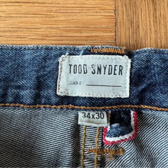 Todd Snyder 34x30 Mens Slim Fit Denim Jeans Blue Distressed Button Fly Selvedge - Picture 5 of 13